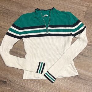 Garage Green and White Striped Turtleneck Sweater